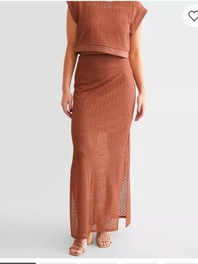 Women's Rust Maxi Knit Skirt with Side Slit